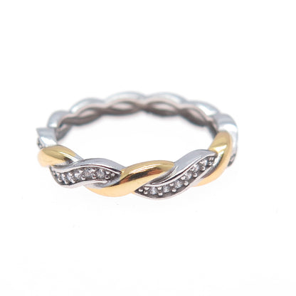 925 Sterling Silver 2-Tone Round-Cut C Z Woven Band Ring Size 7.25