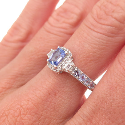 Chuck Clemency 925 Sterling Silver Real Tanzanite & White Topaz Ring Size 8.25