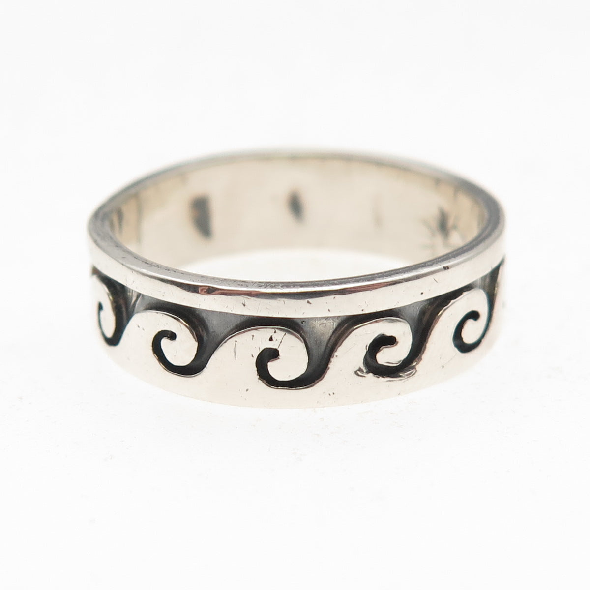 Old Pawn Sterling Silver Vintage Southwestern Wave Oxidized Band Ring Size 10.25