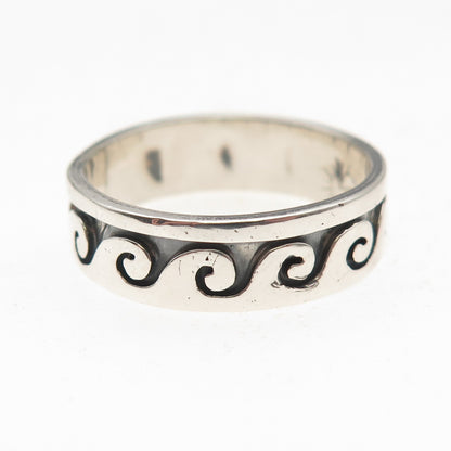 Old Pawn Sterling Silver Vintage Southwestern Wave Oxidized Band Ring Size 10.25