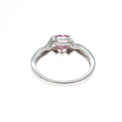 925 Sterling Silver Real Heart-Cut Pink Topaz & C Z Ring Size 7