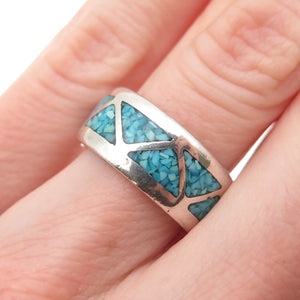 Della & Francis James Navajo Old Pawn Sterling Turquoise Inlay Band Ring Size 5