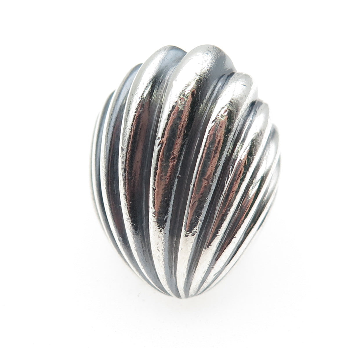 925 Sterling Silver Vintage Modernist Seashell Oxidized Statement Ring Size 9.5