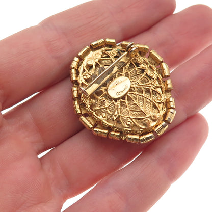 Hattie Carnegie Gold Plated Vintage Real Agate Pin Brooch