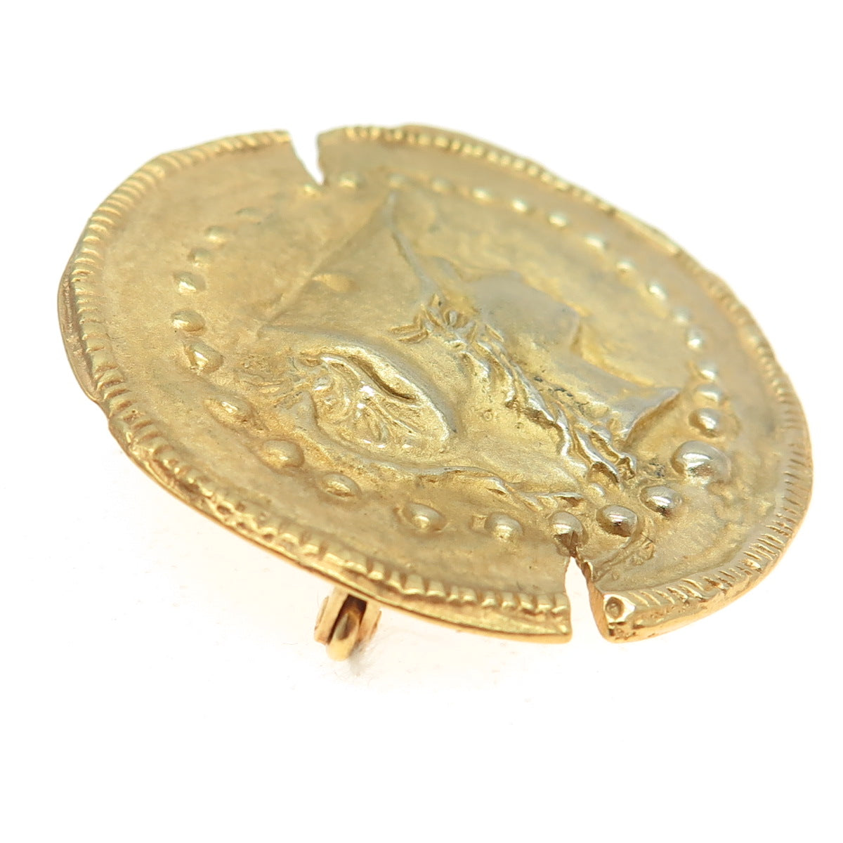 800 Silver Gold Plated Vintage Roman Coin Pin Brooch