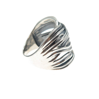 925 Sterling Silver Vintage Modernist Crisscross Oxidized Ring Size 10