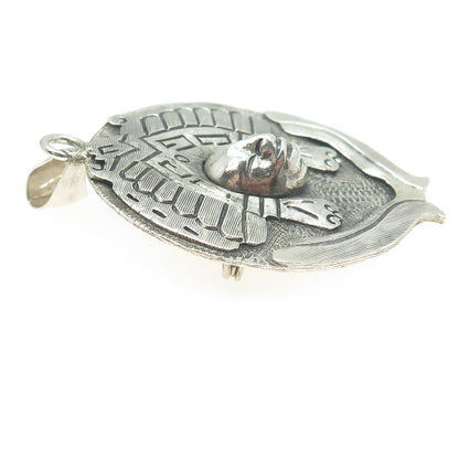925 Sterling Silver Vintage Mexico Aztec Goddess Tribal Pin Brooch / Pendant