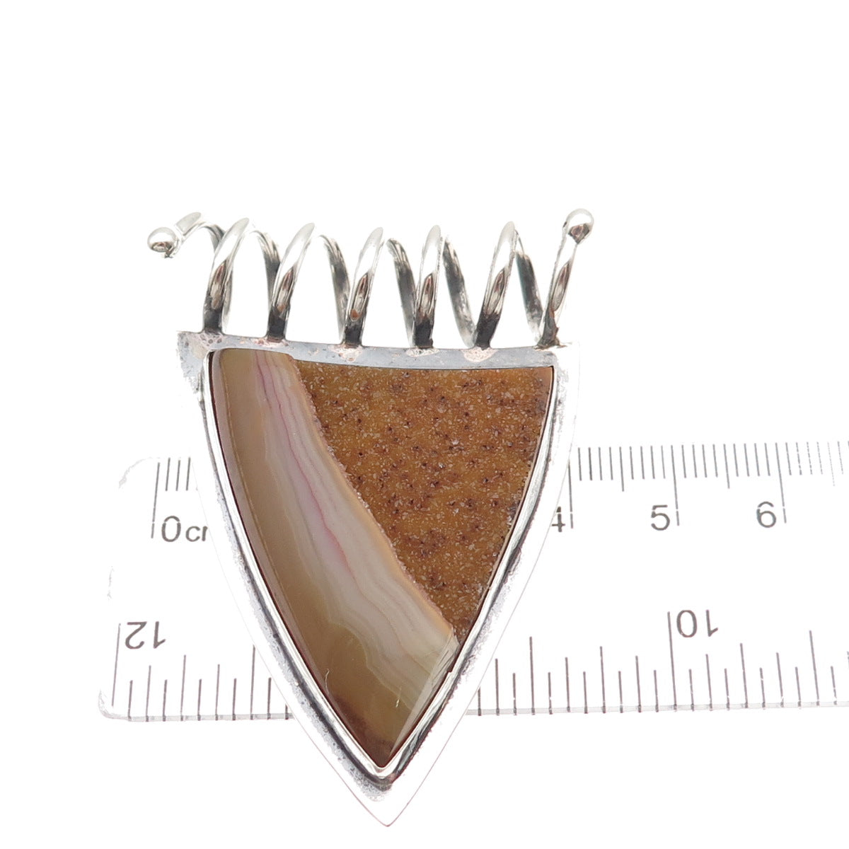 H & BJ Mackie Sterling Silver Vintage Real Druzy Agate Modernist Slide Pendant