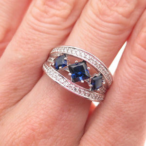 925 Sterling Silver Lab-Created Sapphire & C Z Ring Size 7.25
