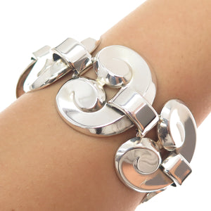 MONET 925 Sterling Silver Vintage Modernist Heart Link Bracelet 6.75"