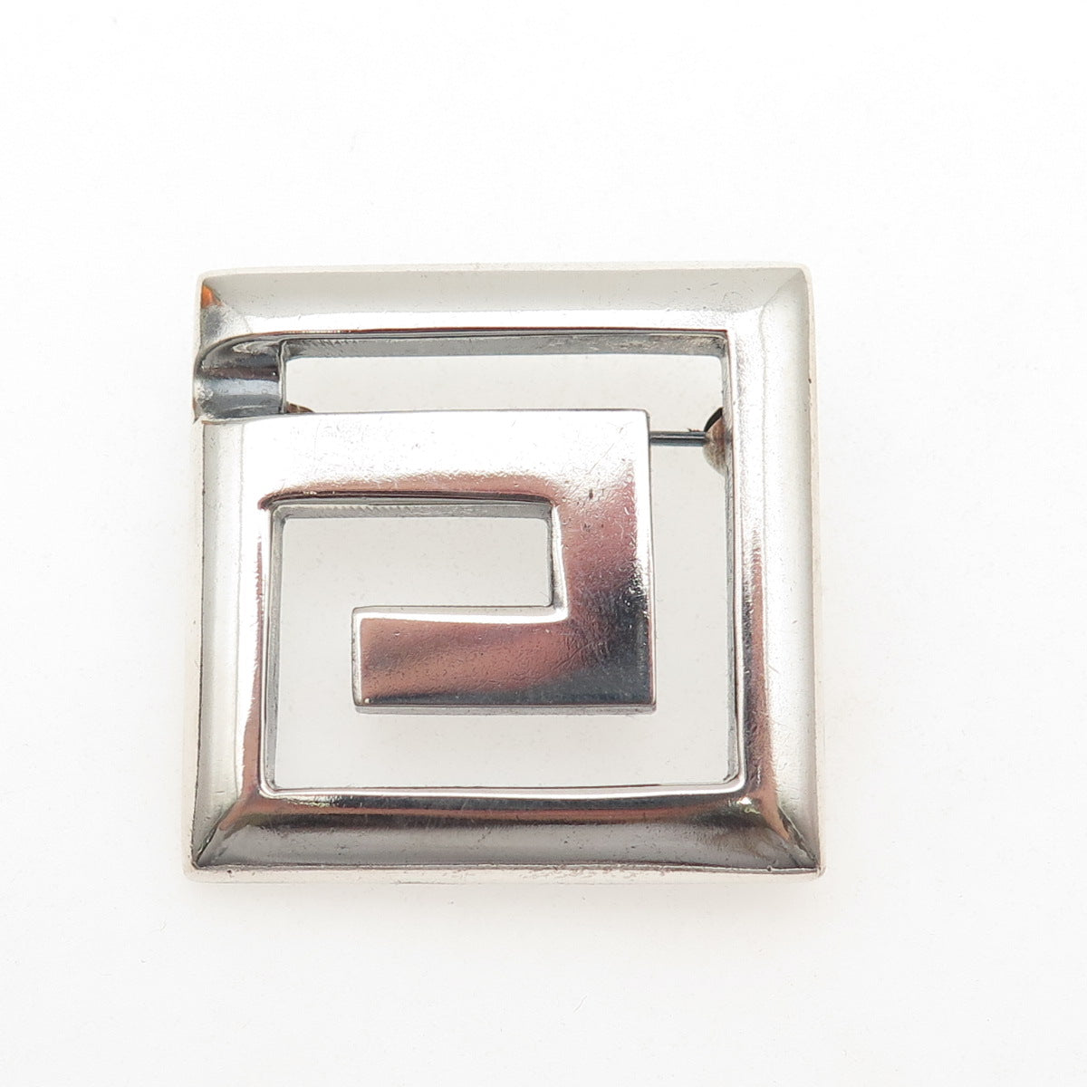 925 Sterling Silver Vintage Modernist Spiral Square Oxidized Pin Brooch
