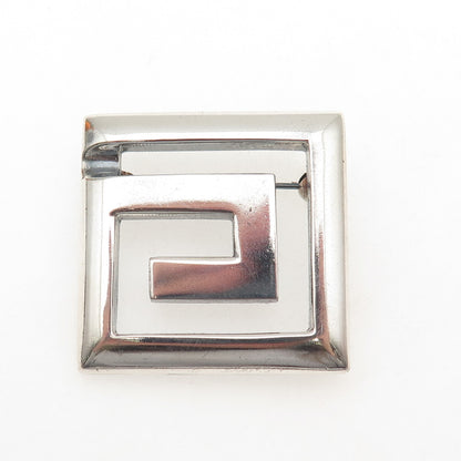 925 Sterling Silver Vintage Modernist Spiral Square Oxidized Pin Brooch