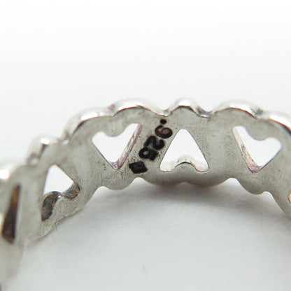 925 Sterling Silver Vintage All Around Heart Link Band Ring Size 5.75