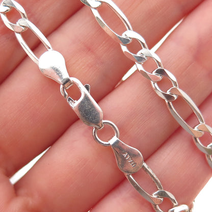 925 Sterling Silver Italy Figaro Chain Necklace 24"