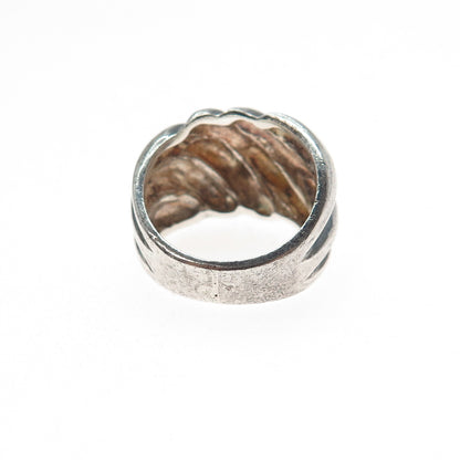 925 Sterling Silver Vintage Modernist Ribbed Oxidized Ring Size 5.25