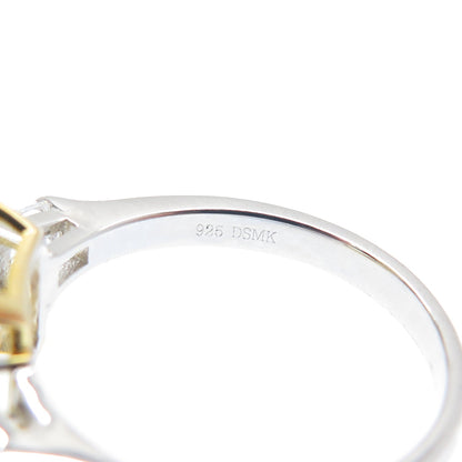 DSMK 925 Sterling Silver 2-Tone Canary & White Multi-Cut C Z Ring Size 6