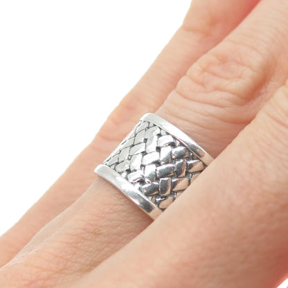 925 Sterling Silver Vintage Modernist Woven Wide Band Ring Size 6.75