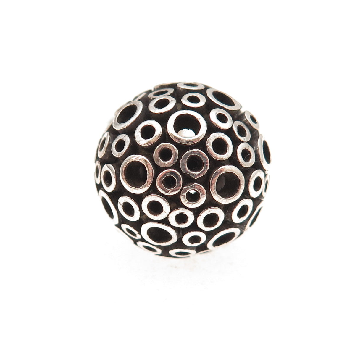 925 Sterling Silver Vintage Modernist Ball Oxidized Adjustable Ring Size 5.25