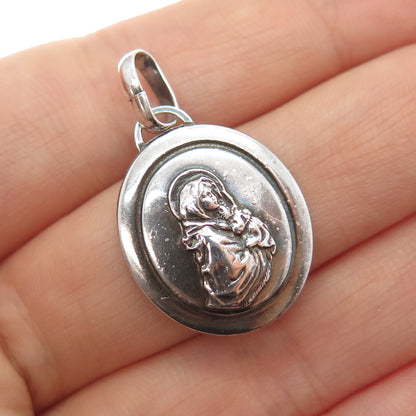 925 Sterling Silver Vintage Italy St. Mary Religious Oxidized Charm Pendant