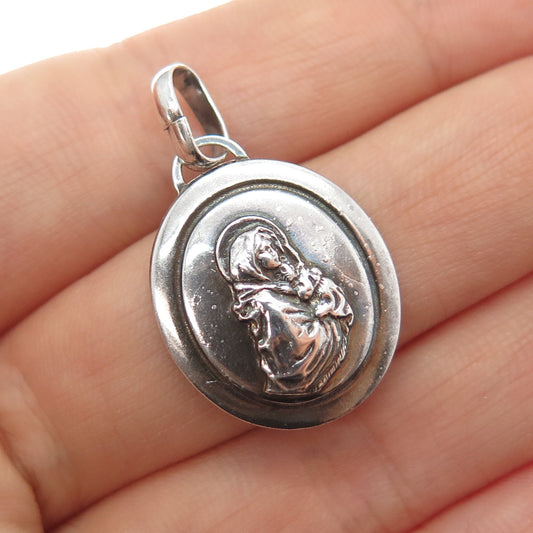 925 Sterling Silver Vintage Italy St. Mary Religious Oxidized Charm Pendant