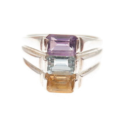 Chapal Zenray Sterling Silver Vintage Real Topaz Citrine Amethyst Ring Size 7.25