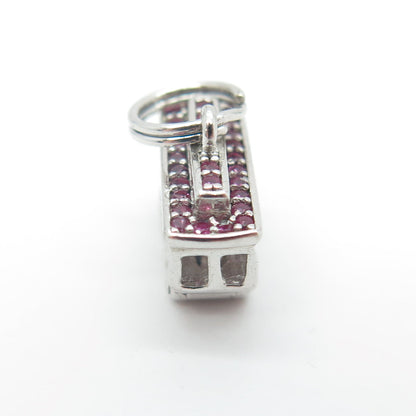 925 Sterling Silver Lab-Created Pink Sapphire Tram / Cable Car 3D Charm Pendant