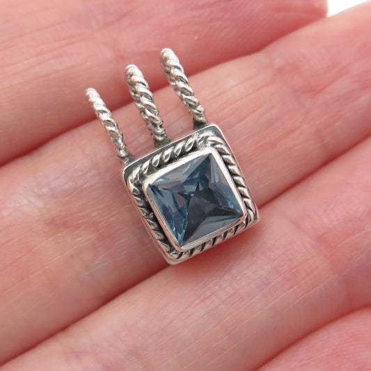 LORI BONN Sterling Silver Vintage Princess-Cut Blue C Z Minimalist Charm Pendant