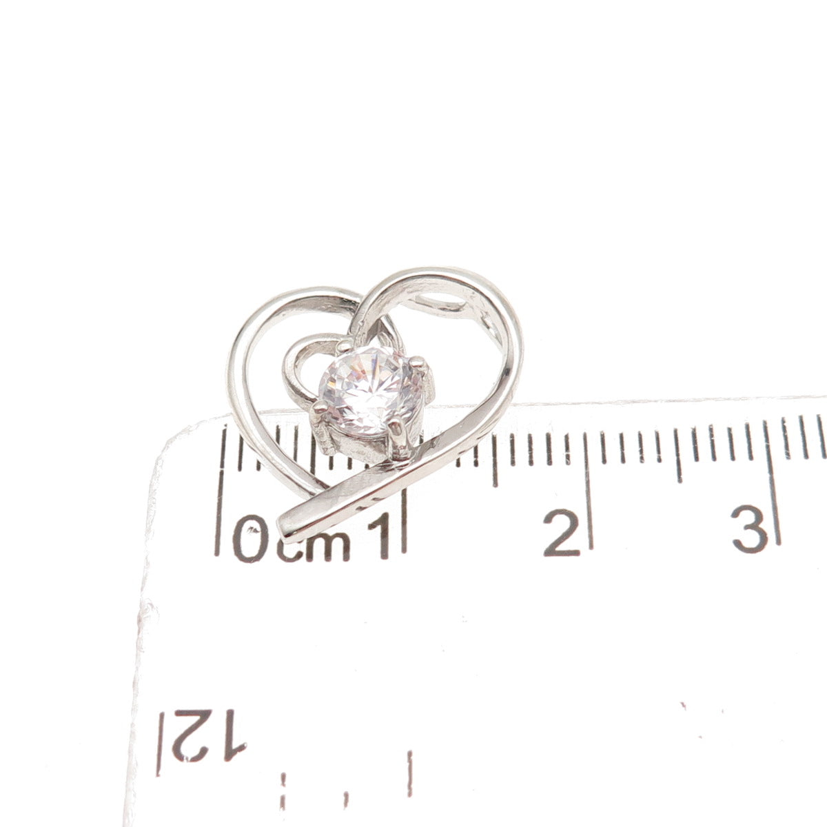 925 Sterling Silver Round-Cut C Z Heart Mini Slide Charm Pendant