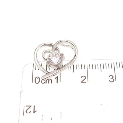 925 Sterling Silver Round-Cut C Z Heart Mini Slide Charm Pendant