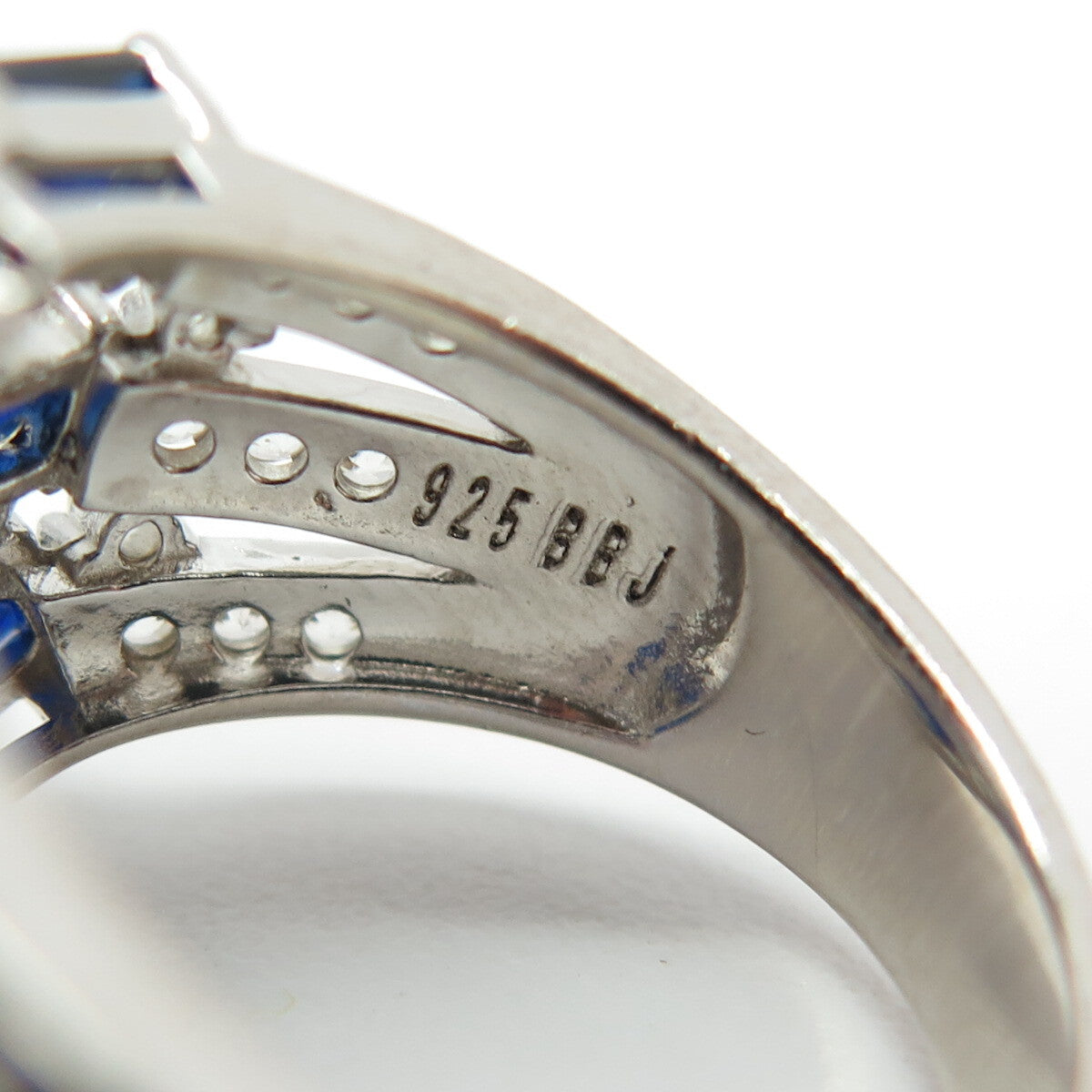 925 Sterling Silver Real White Topaz Gemstone & Lab-Created Sapphire Ring Size 6