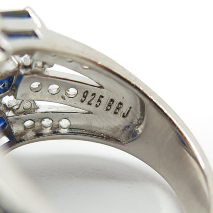 925 Sterling Silver Real White Topaz Gemstone & Lab-Created Sapphire Ring Size 6