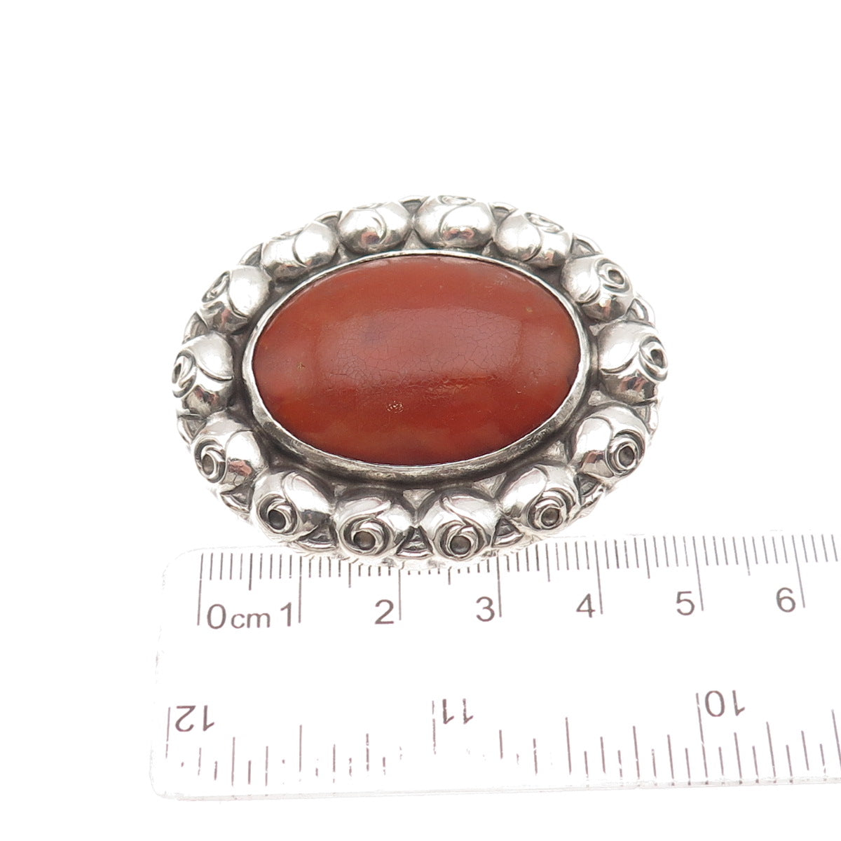Anton Michelsen 925 Sterling Silver Vintage Denmark Real Amber Rose Pin Brooch