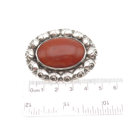 Anton Michelsen 925 Sterling Silver Vintage Denmark Real Amber Rose Pin Brooch