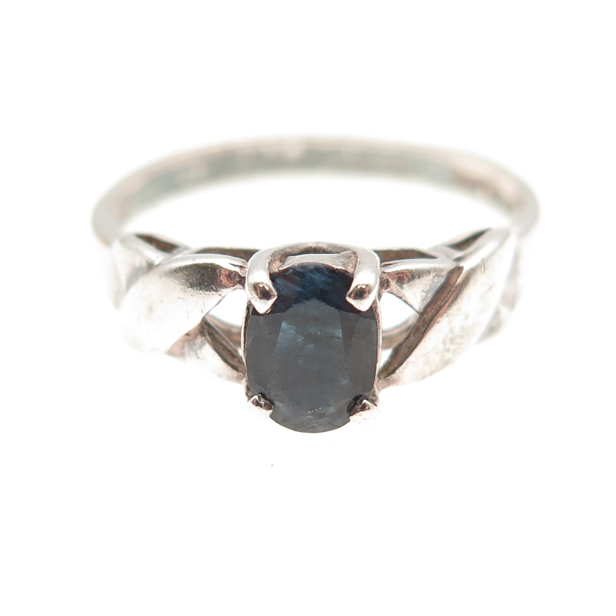 925 Sterling Silver Vintage Real Oval-Cut Sapphire X-Shape Ring Size 8.75