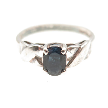 925 Sterling Silver Vintage Real Oval-Cut Sapphire X-Shape Ring Size 8.75