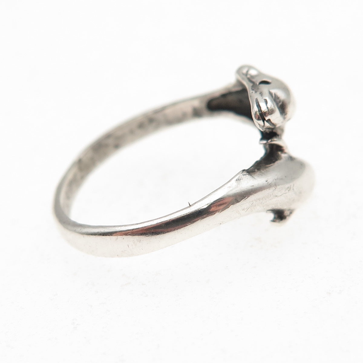 925 Sterling Silver Vintage Dolphin Couple Oxidized Bypass Ring Size 6.5