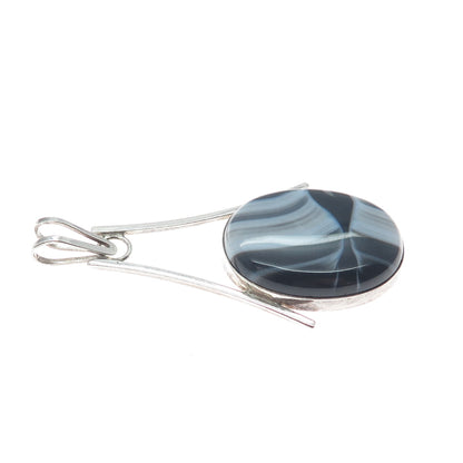 925 Sterling Silver Vintage Israel Real Agate Modernist Pendant