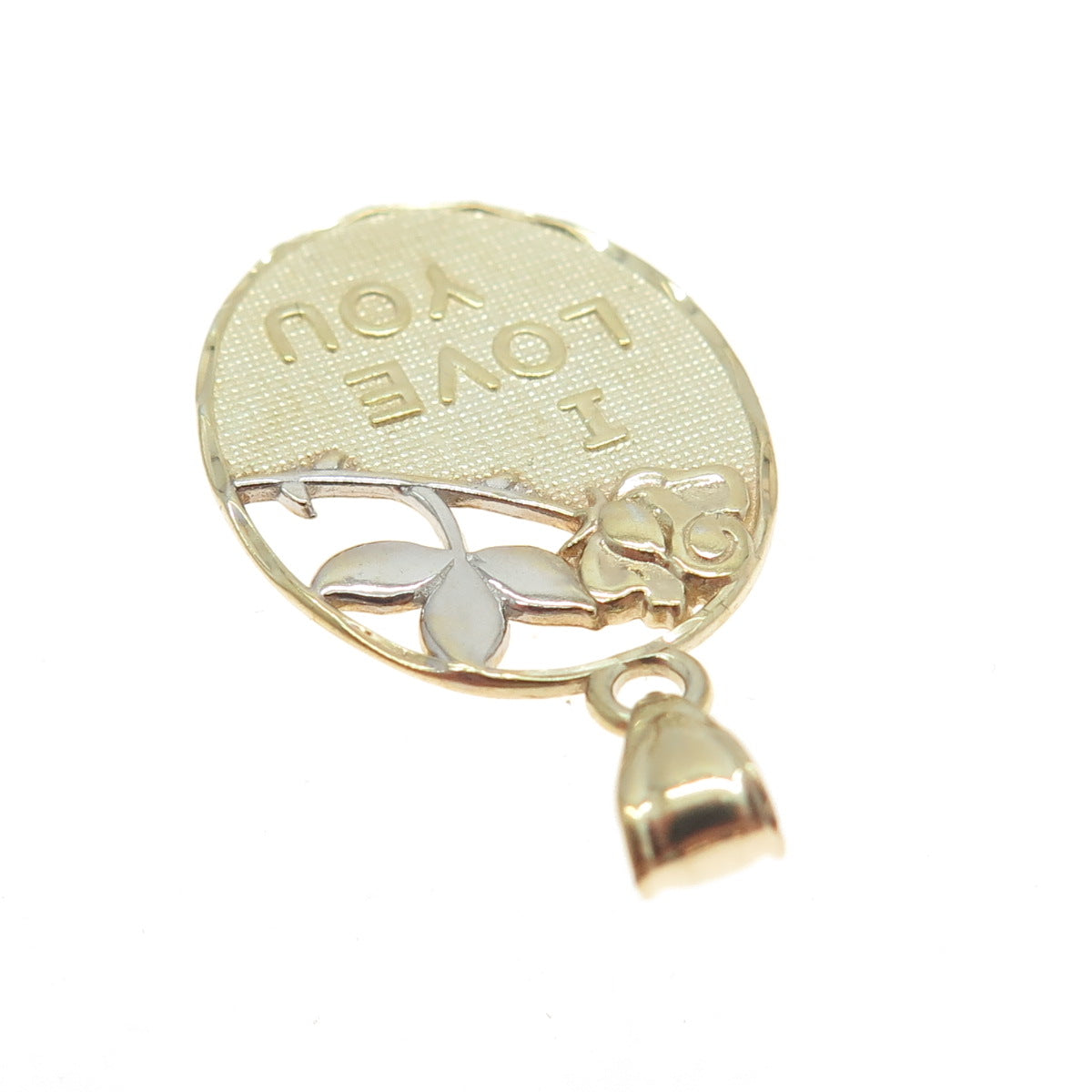 925 Sterling Silver 2-Tone "I Love Yoy" Floral Pendant