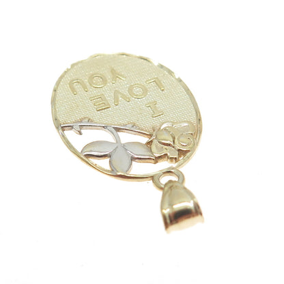 925 Sterling Silver 2-Tone "I Love Yoy" Floral Pendant