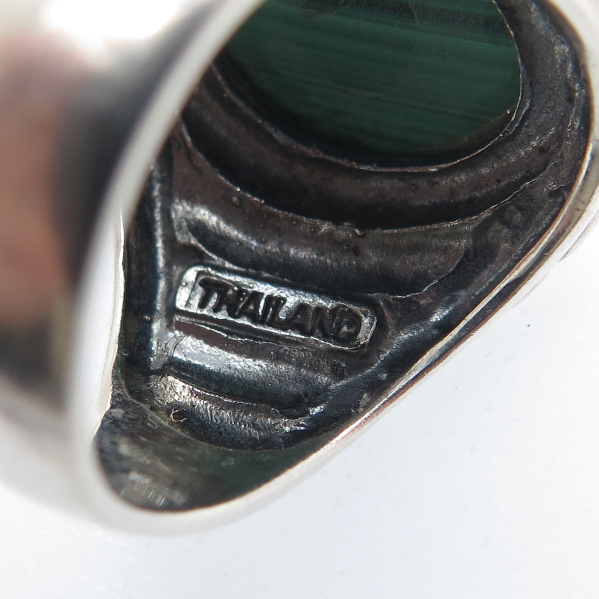 SX SALLY C Sterling Silver Vintage Malachite Modernist Oxidized Ring Size 9.25