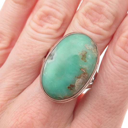 925 Sterling Silver Vintage Real Cabochon Chrysoprase Ring Size 9.5