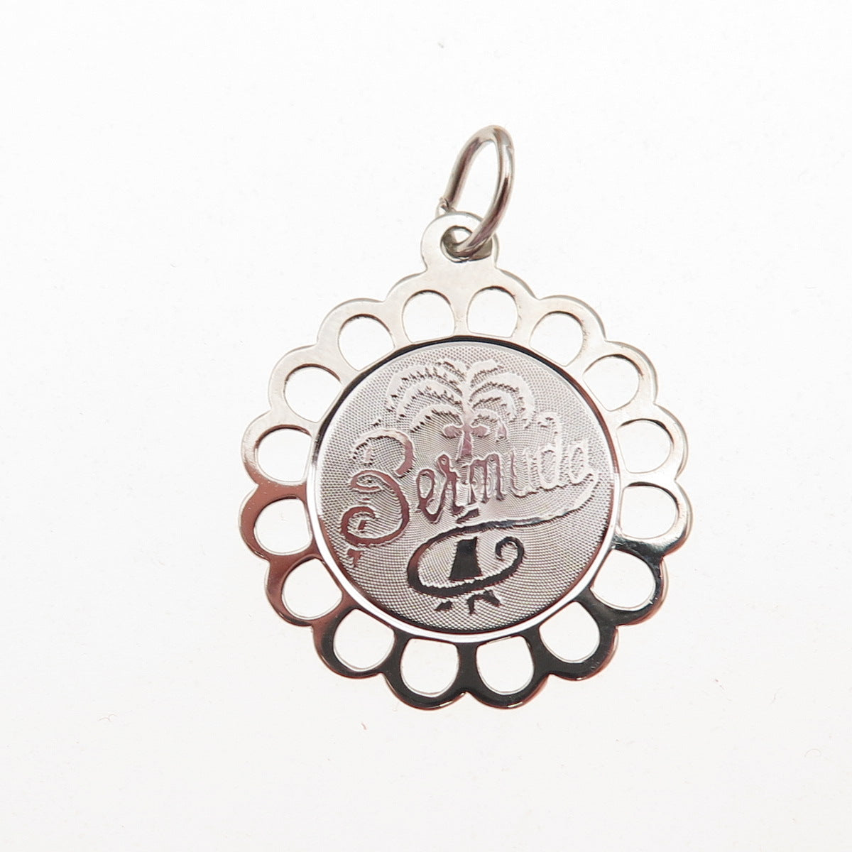 CREA 925 Sterling Silver Vintage Bermuda Palm Tree Floral Charm Pendant