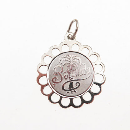 CREA 925 Sterling Silver Vintage Bermuda Palm Tree Floral Charm Pendant
