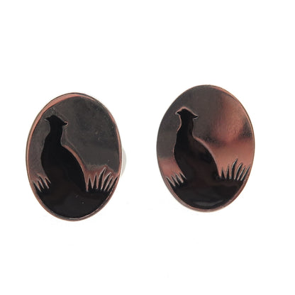 925 Sterling Silver Antique Art Deco Enamel Pheasant Bird Cufflinks