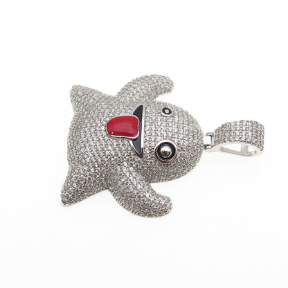 925 Sterling Silver Enamel Round-Cut C Z Ghost Emoji Charm Pendant
