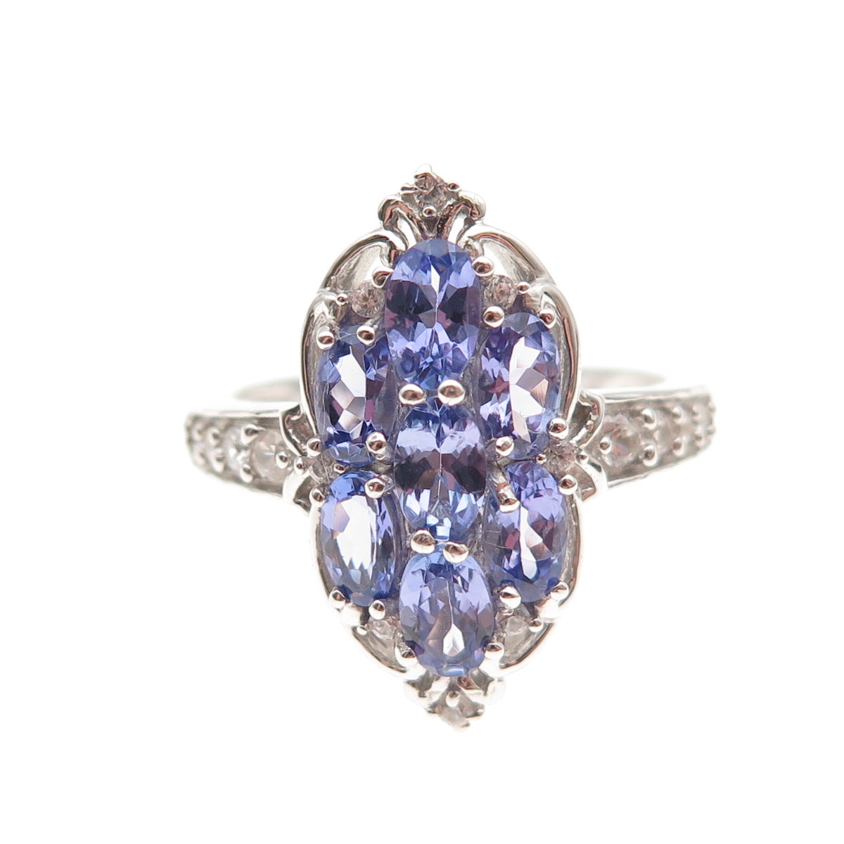 Chuck Clemency 925 Sterling Silver Real Tanzanite & White Topaz Ring Size 8