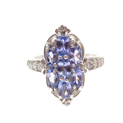Chuck Clemency 925 Sterling Silver Real Tanzanite & White Topaz Ring Size 8