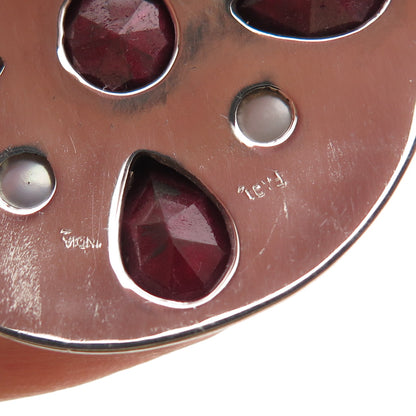 Fadi 925 Sterling Silver Vintage Real Ruby & Pearl Modernist Disc Pendant