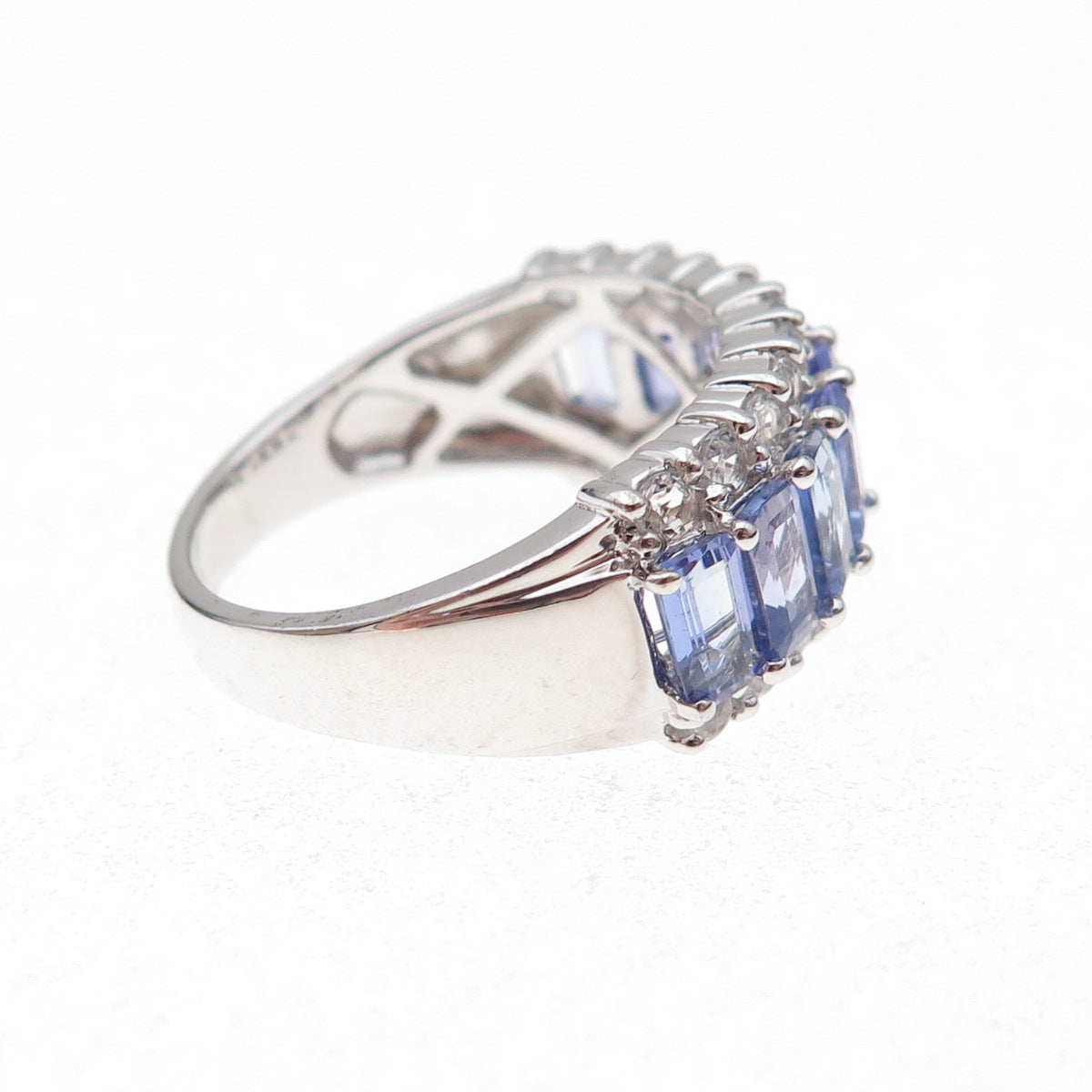925 Sterling Silver Real Tanzanite & White Topaz Ring Size 8