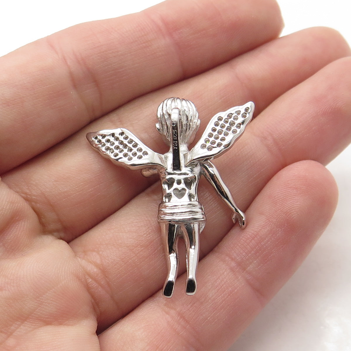 925 Sterling Silver Pave C Z Cherub Angel Slide Pendant